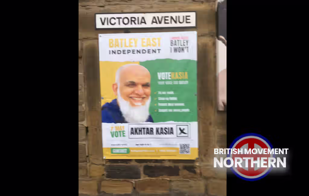 An election poster in Batley, West Yorkshire.